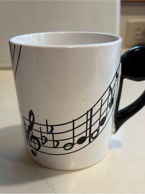 White Ceramic Music Note Mug with Black Handle Vintage